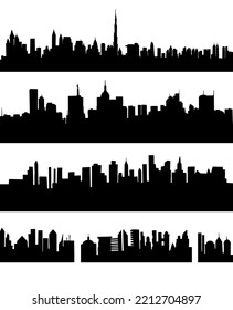 Conjunto de siluetas de diferentes ciudades modernas. Ilustración del vector