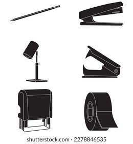 Set silhouettes different office supplies icons Vector