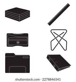 Set of silhouettes of different office supplies icons Vector