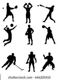 A set of silhouettes of different sports. Vector illustration.