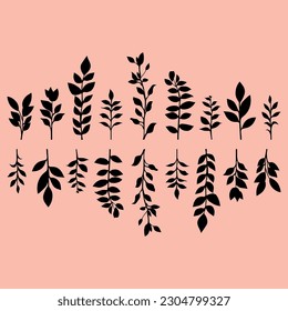 Set of silhouettes of different types of plants.