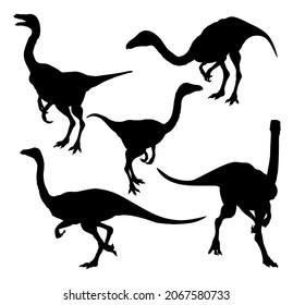 a set of silhouettes of dinosaurs in different poses vector illustration