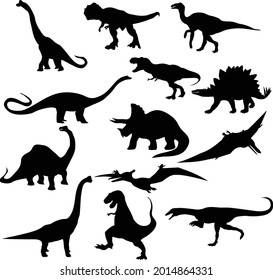 Set of silhouettes of dinosaurs vector