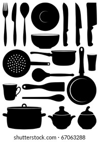 Set of silhouettes dishes. Vector illustration.