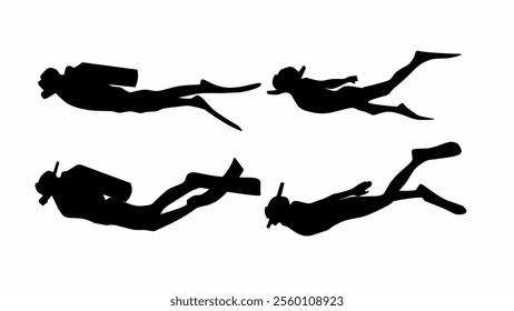 Set of silhouettes diver illustrations isolated on white background