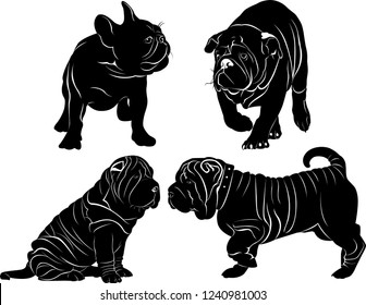 set of silhouettes of dogs