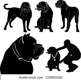 set of silhouettes of dogs Dogue de Bordeaux