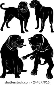 set of silhouettes of dogs Dogue de Bordeaux
