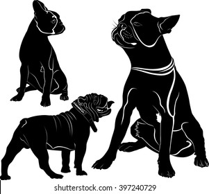 set of silhouettes of dogs French Bulldog