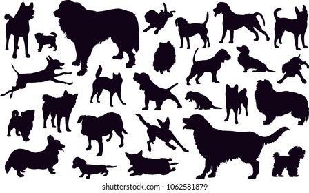 Set of silhouettes of the dogs vector illustrations - Isolated on white background