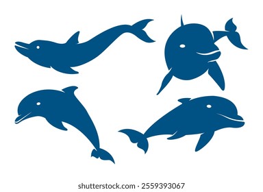 Set of silhouettes of dolphins vector design template