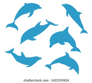 Set silhouettes of dolphins. Vector illustration.