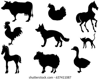 set of silhouettes of domestic animals