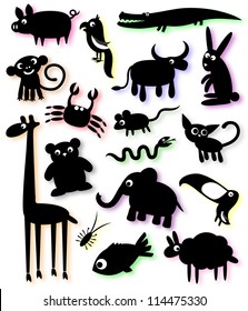 set of silhouettes of domestic and wild animals