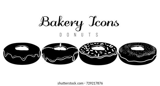 Set of silhouettes of donuts, Vector illustration