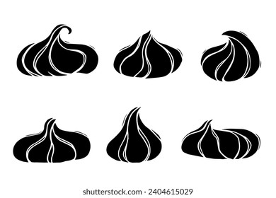 Set of silhouettes, doodles of dessert, meringue cake.Vector graphics.