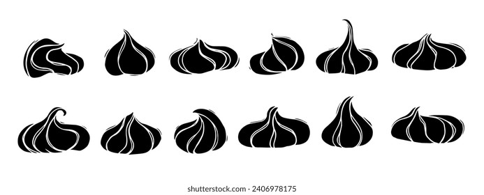 Set of silhouettes, doodles of dessert, meringue cake.Vector graphics.