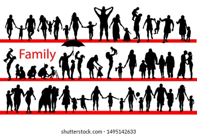 Set of silhouettes of families together. Vector illustration