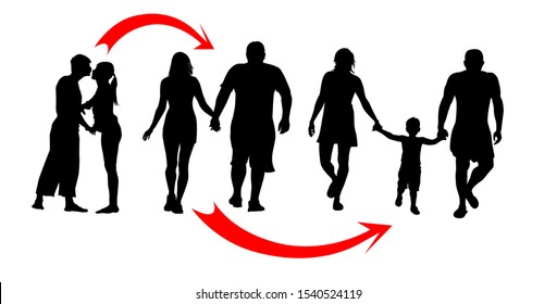 Set of silhouettes of families together. Vector illustration