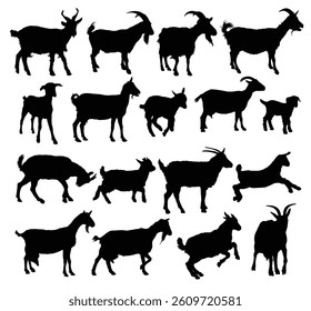 A set silhouettes of farm goats.
