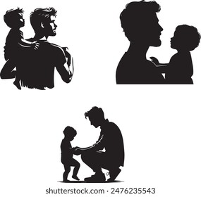 set of silhouettes of father and child