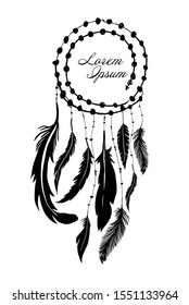 A set of silhouettes of feathers. dreamcatcher. Vector