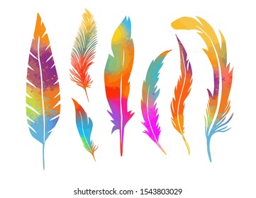 A set of silhouettes of feathers. Vector illustration