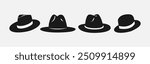 Set silhouettes of fedora hat. Icon, logo  on white background. Vector illustration.