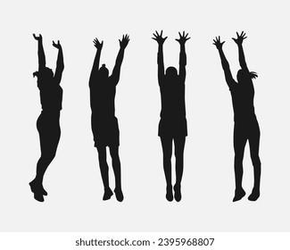set of silhouettes of female doing jumping. isolated on white background. vector illustration.
