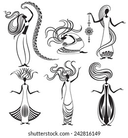 Set of silhouettes of female figures. Vector illustration.