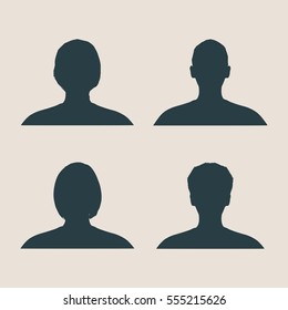 Set of silhouettes of a female head. Flat style. Vector illustration. Profile view