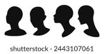 Set of silhouettes of female heads, busts in black to showcase jewellery, cosmetics and more. No hair. Vector simple illustration isolated on white