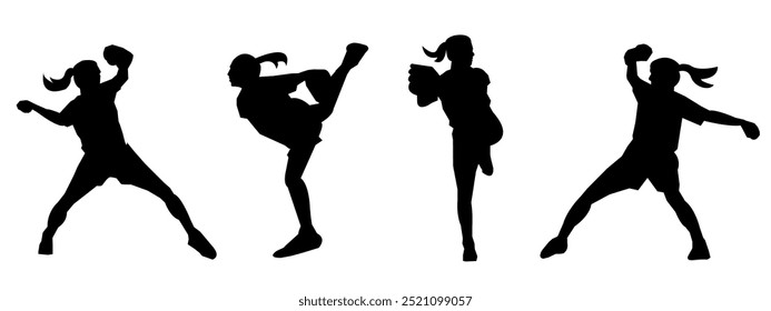 Set of silhouettes of female and male Baseball players. Different poses. Baseball icon vector. Isolated on a white background.