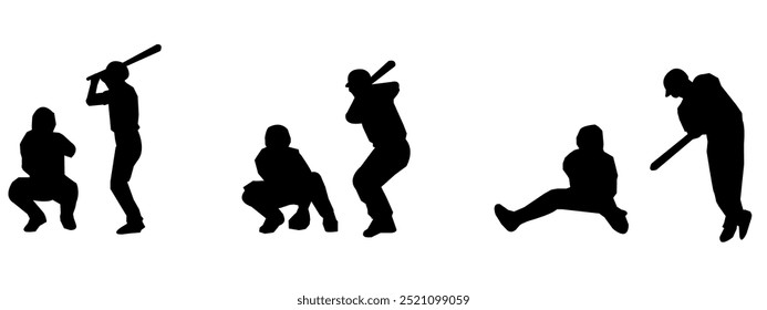 Set of silhouettes of female and male Baseball players. Different poses. Baseball icon vector. Isolated on a white background.