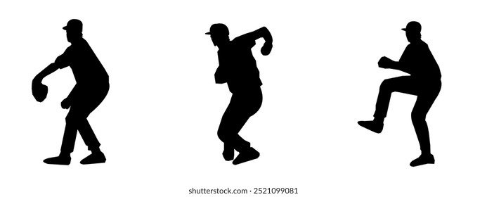 Set of silhouettes of female and male Baseball players. Different poses. Baseball icon vector. Isolated on a white background.