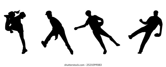 Set of silhouettes of female and male Baseball players. Different poses. Baseball icon vector. Isolated on a white background.