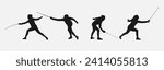 Set of silhouettes of fencing. Sport, athlete, fencing player. Isolated on white background. Graphic Vector Illustration.