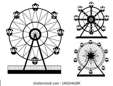 Set of silhouettes Ferris Wheel from amusement park, vector illustrations