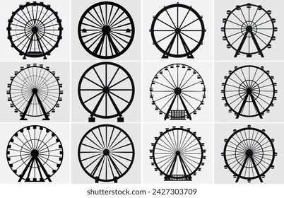 Satz von Silhouetten Riesenrad. In: Ferris Wheel Vector Illustration.