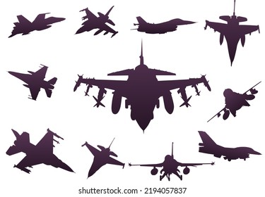 A Set Of Silhouettes Of Fighter Planes (11 Pieces)