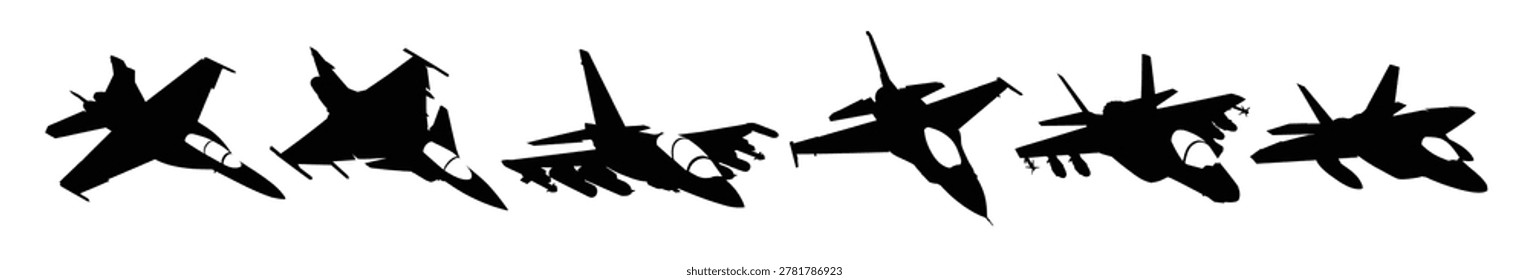 set silhouettes of fighters vector illustration