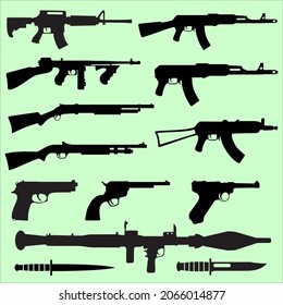 A set of silhouettes of firearms