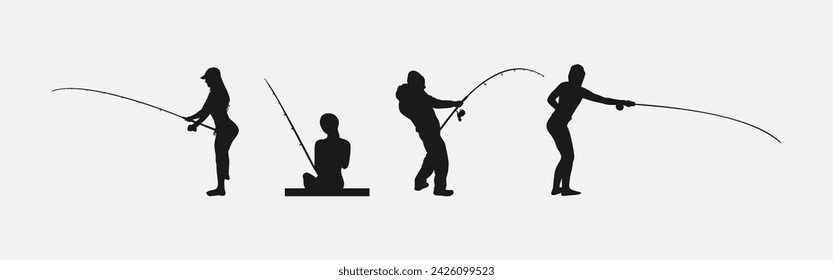 conjunto de siluetas de pesca. aislado sobre fondo blanco. ilustración vectorial.