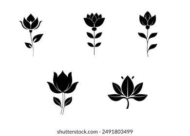 set of silhouettes of flowers 