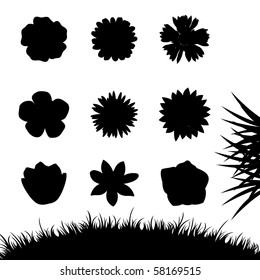 Set of silhouettes flowers isolated on white. Vector illustrations