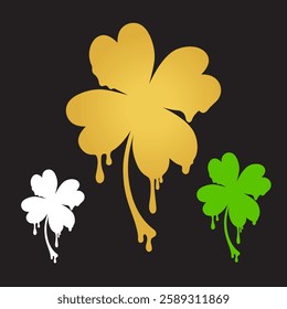 Set of silhouettes fluid clover leaf on the black background. Vector illustration for celebrate St. Patrick's Day. 