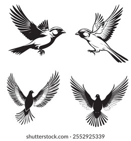 Set of silhouettes of flying birds. Vector illustration isolated on white background.