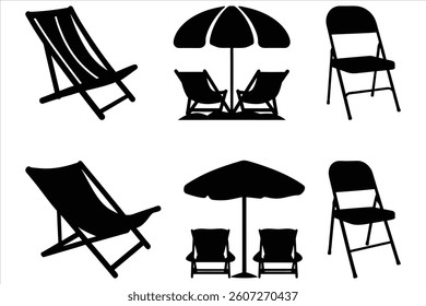 set of Silhouettes of Folding Chair
