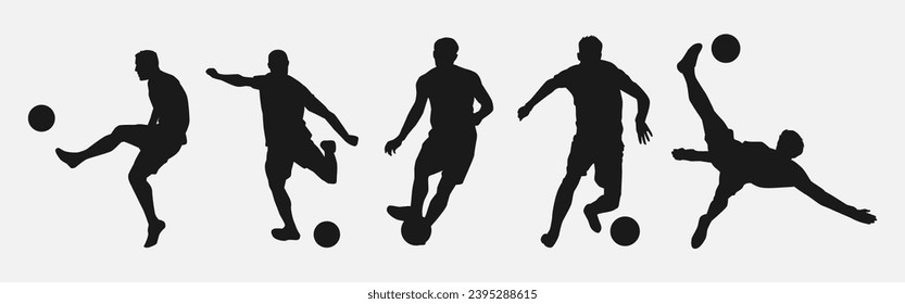 Set of silhouettes of football player, athlete. Isolated on white background. Vector illustration.
