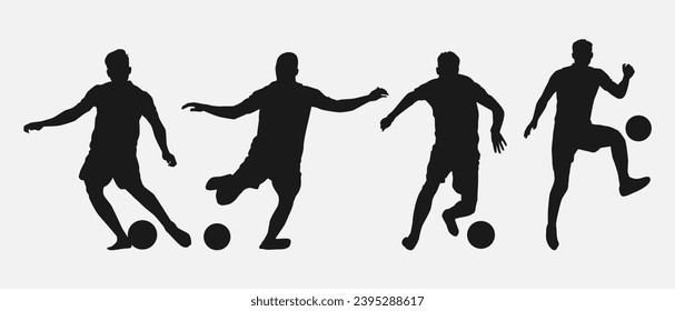 Set of silhouettes of football player, athlete. Isolated on white background. Vector illustration.